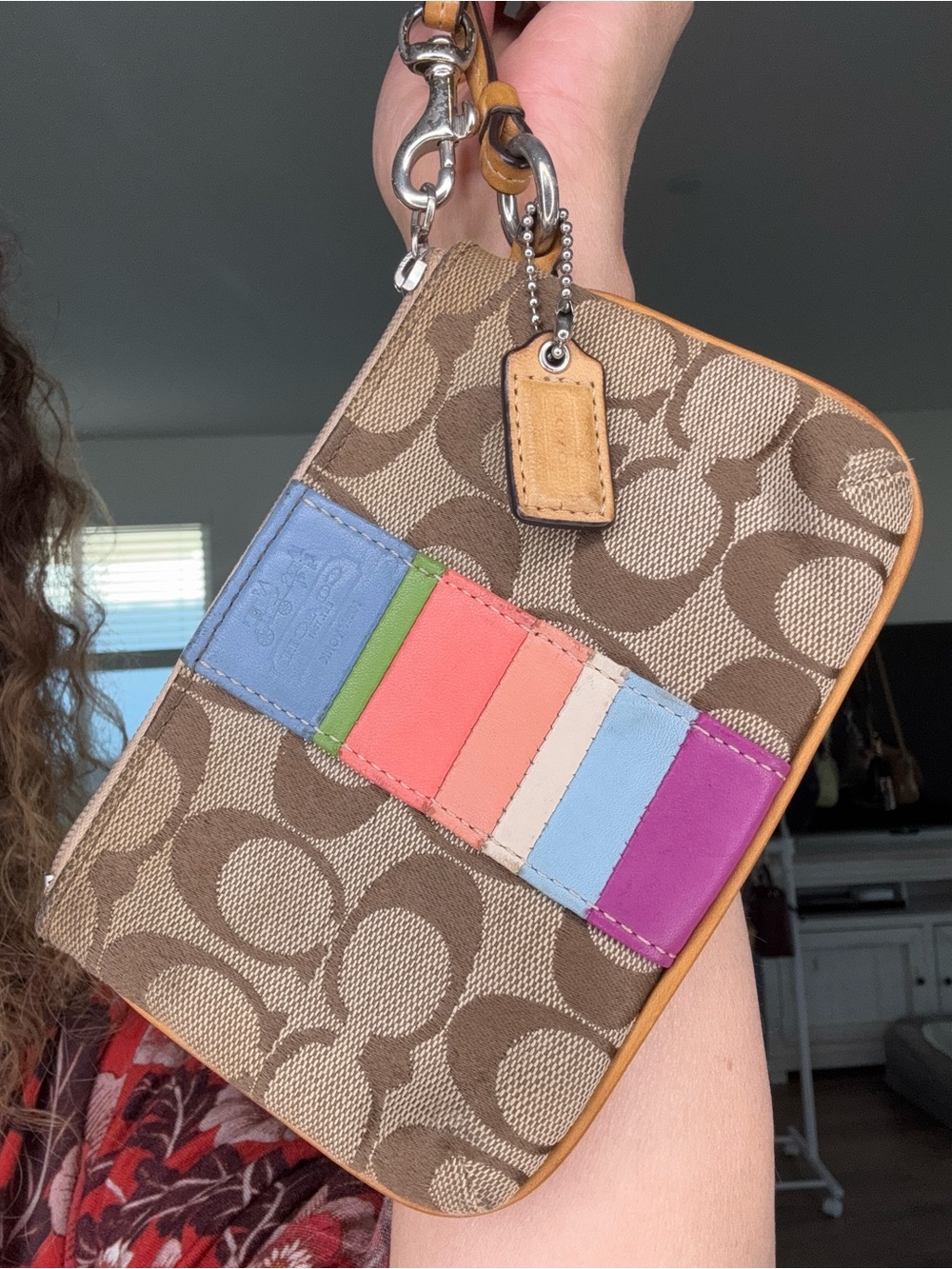 Coach Signature Canvas Wristlet with Multicolor leather stripe - Picture 9 of 13